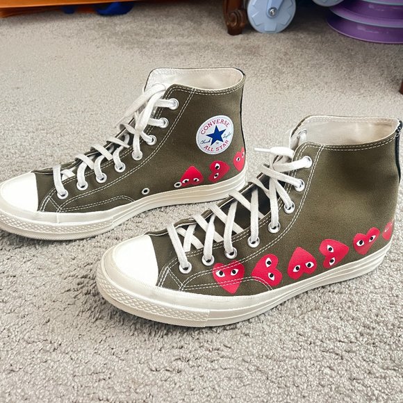 $320 Authentic COMME des GARCONS PLAY Converse Men's Green Hi Sneakers Sz.10 - Picture 1 of 12